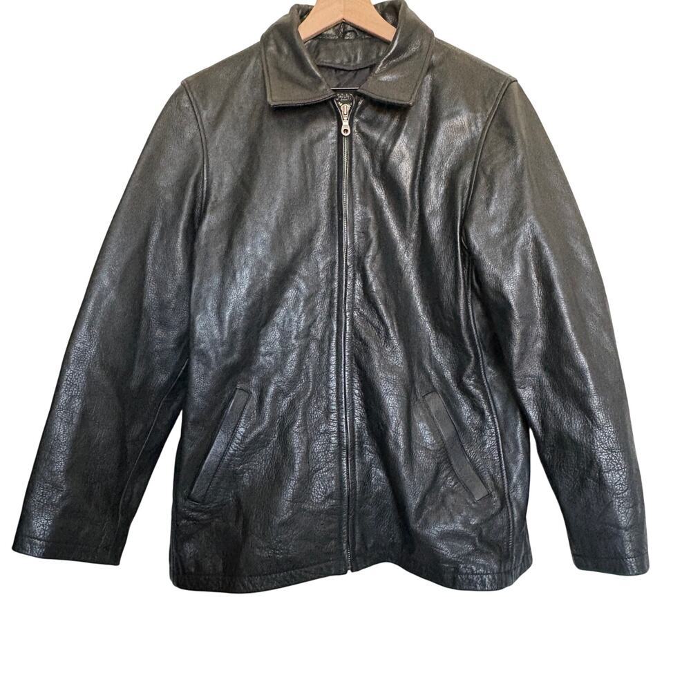 Black Leather JacketWilsons Zip Lg Y2K Retro Grunge - Picture 3 of 8